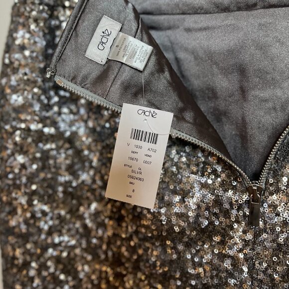 Cache Sequin Mini Skirt in Silver Size 8 - Picture 5 of 7